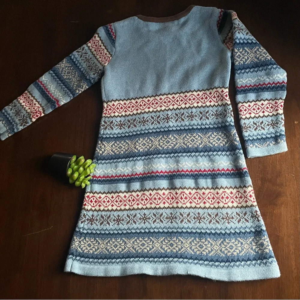 Hanna Andersson Holiday Blue Long Sleeve Sweater Dress 6-7 Years 120 Cm